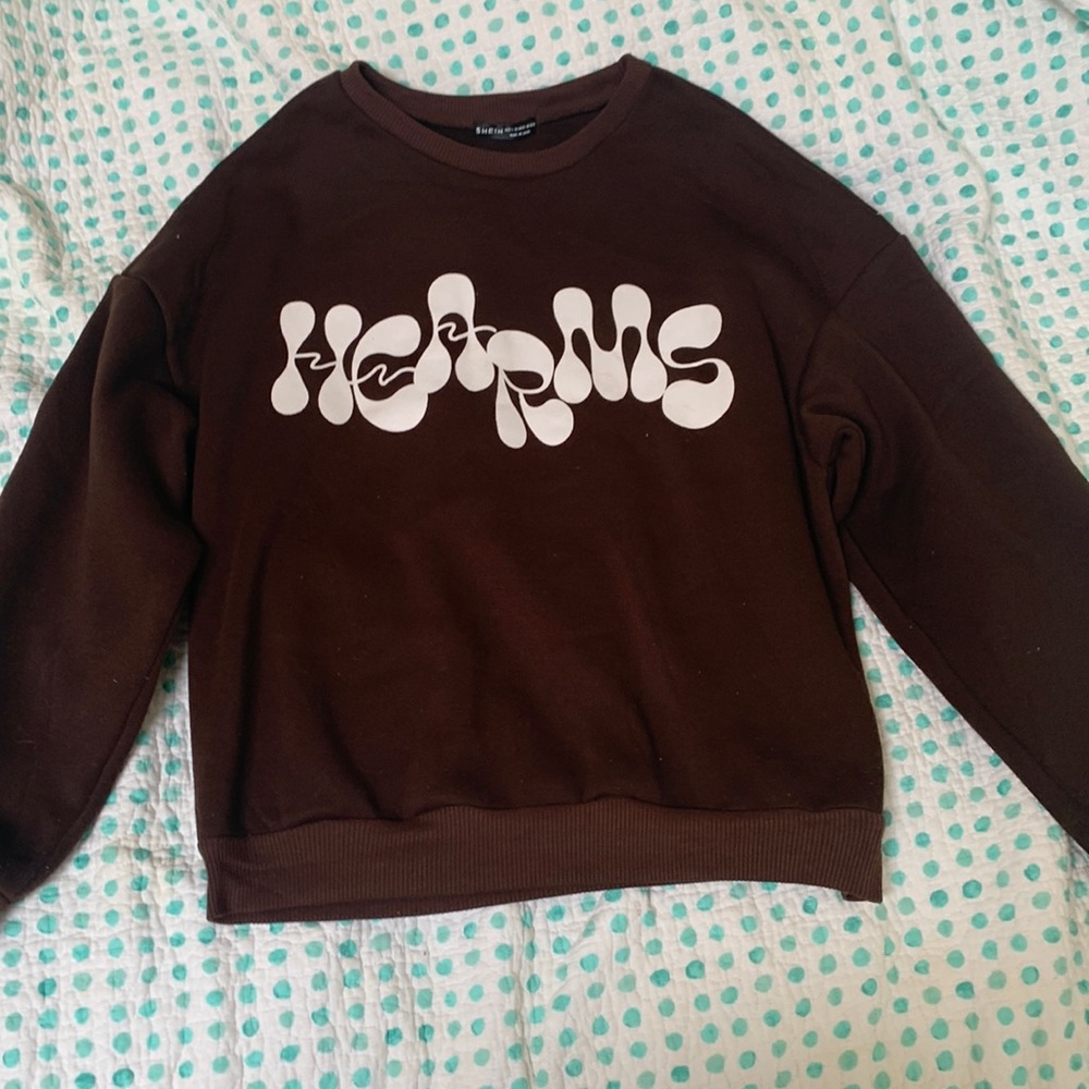 Inscrutable “hearms” brown crewneck sweater